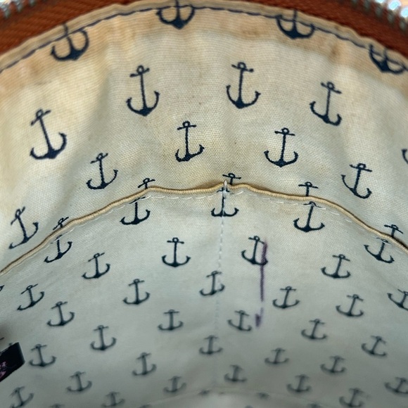 Vintage Brighton Tan & Navy Leather Anchor Lined Crossbody Starfish Bag - Picture 7 of 13